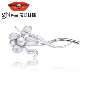 京润 若兰 S925银镶淡水珍珠胸针 10-11mm 馒头形